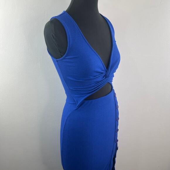 Fore Royal Blue Cutout Midi Dress Ribbed Plunge Neck Party/Cocktail Size X-Small - Picture 5 of 9